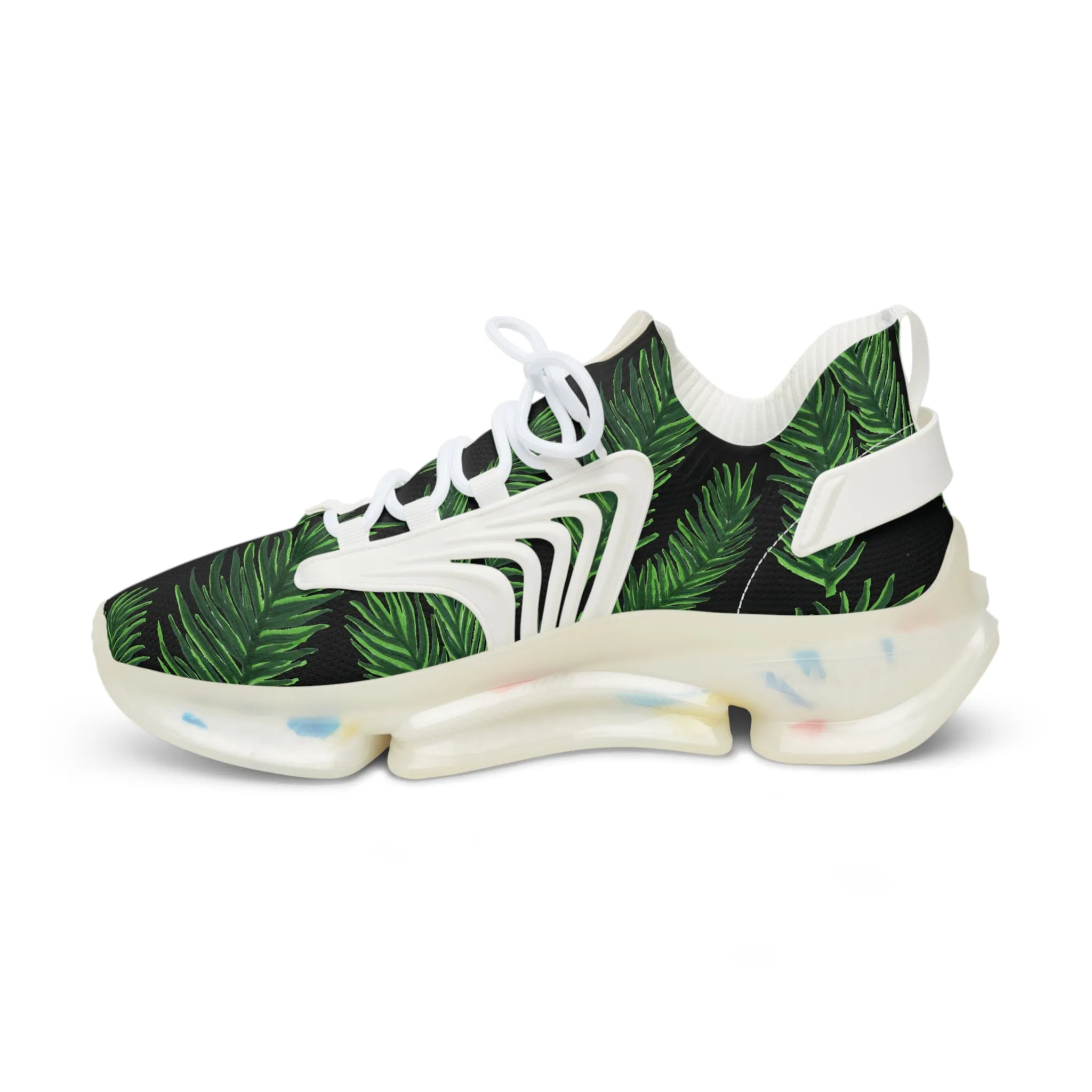 Tropical Leaves Men's Mesh Sneakers, Black Tropical Leaves Print Men's Sneakers Best Comfy Men's Mesh Sports Sneakers Shoes (US Size: 5-12)