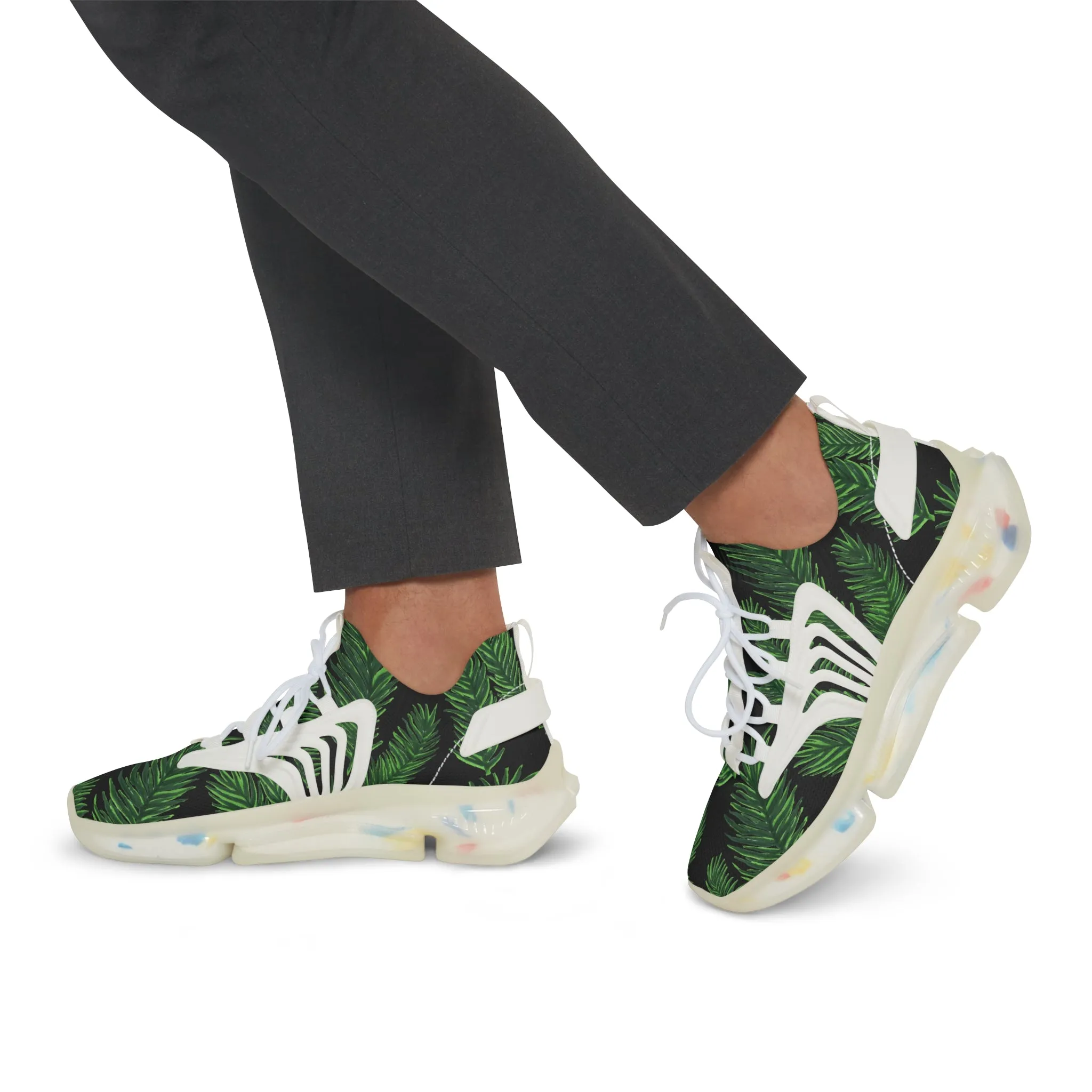 Tropical Leaves Men's Mesh Sneakers, Black Tropical Leaves Print Men's Sneakers Best Comfy Men's Mesh Sports Sneakers Shoes (US Size: 5-12)