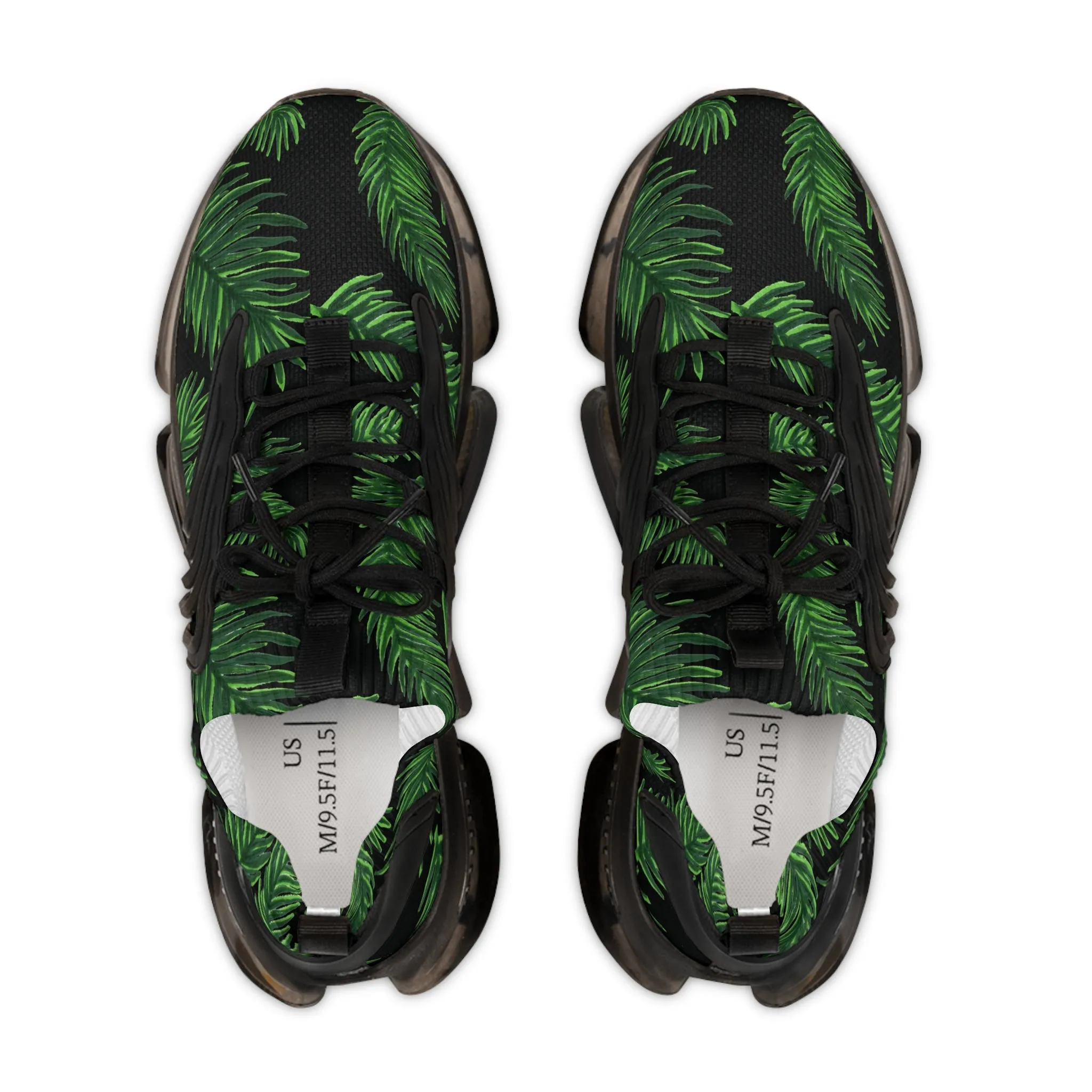 Tropical Leaves Men's Mesh Sneakers, Black Tropical Leaves Print Men's Sneakers Best Comfy Men's Mesh Sports Sneakers Shoes (US Size: 5-12)
