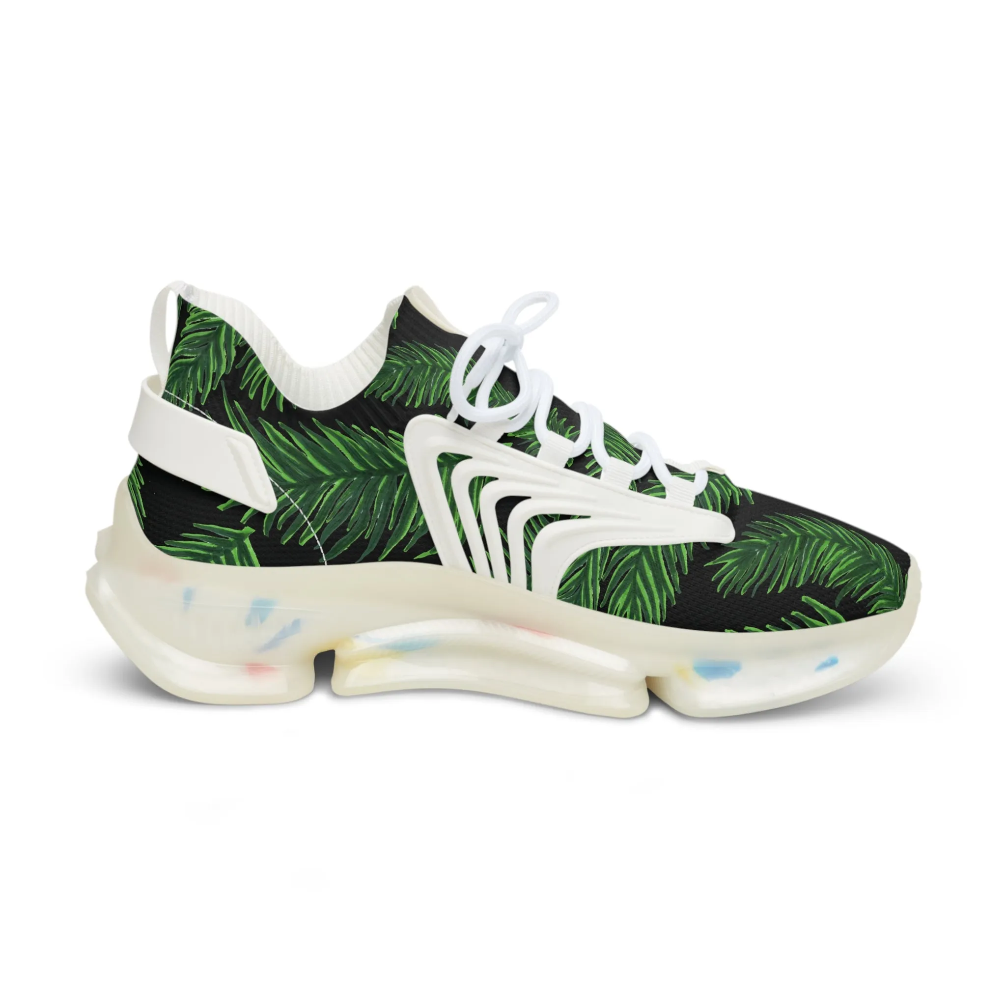 Tropical Leaves Men's Mesh Sneakers, Black Tropical Leaves Print Men's Sneakers Best Comfy Men's Mesh Sports Sneakers Shoes (US Size: 5-12)