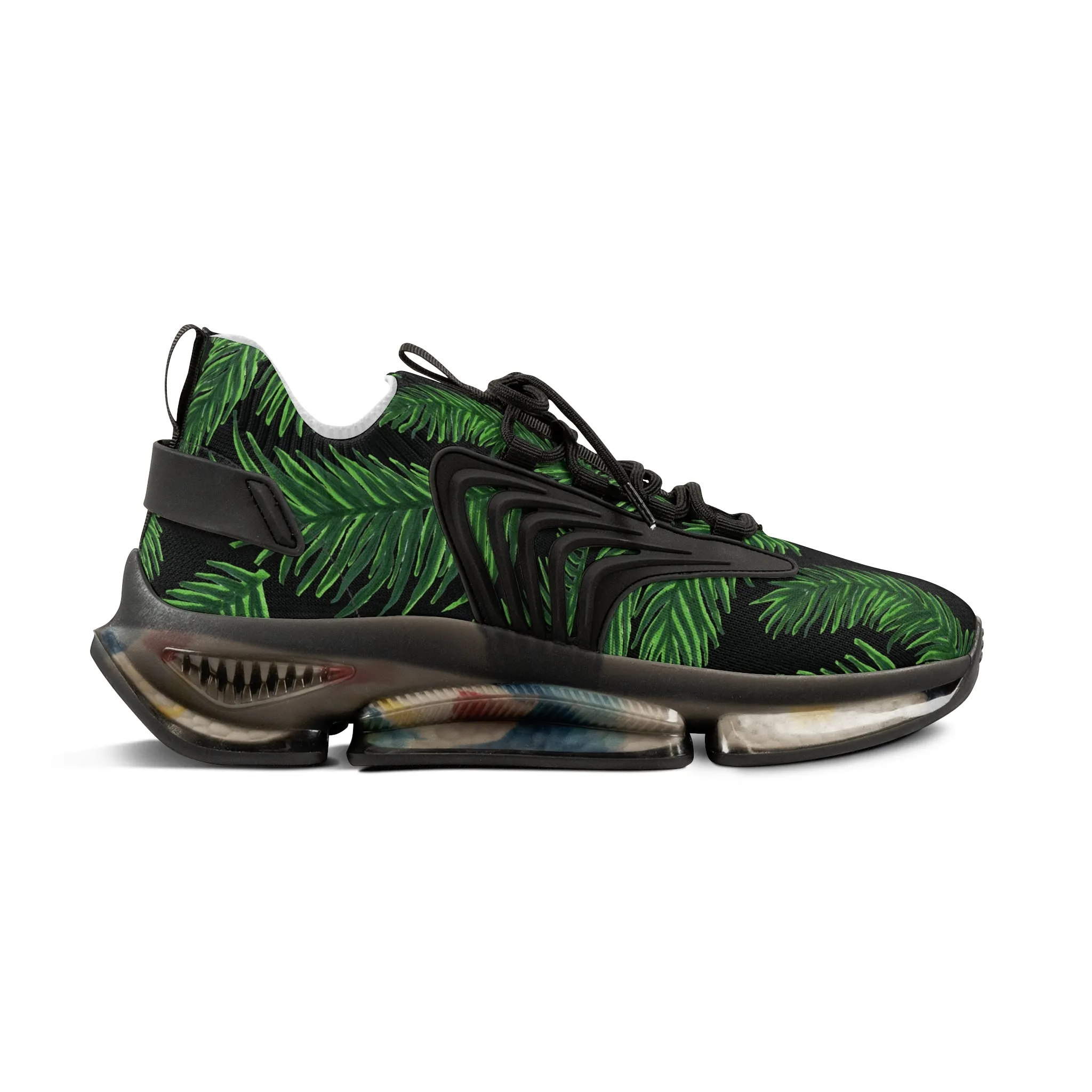 Tropical Leaves Men's Mesh Sneakers, Black Tropical Leaves Print Men's Sneakers Best Comfy Men's Mesh Sports Sneakers Shoes (US Size: 5-12)
