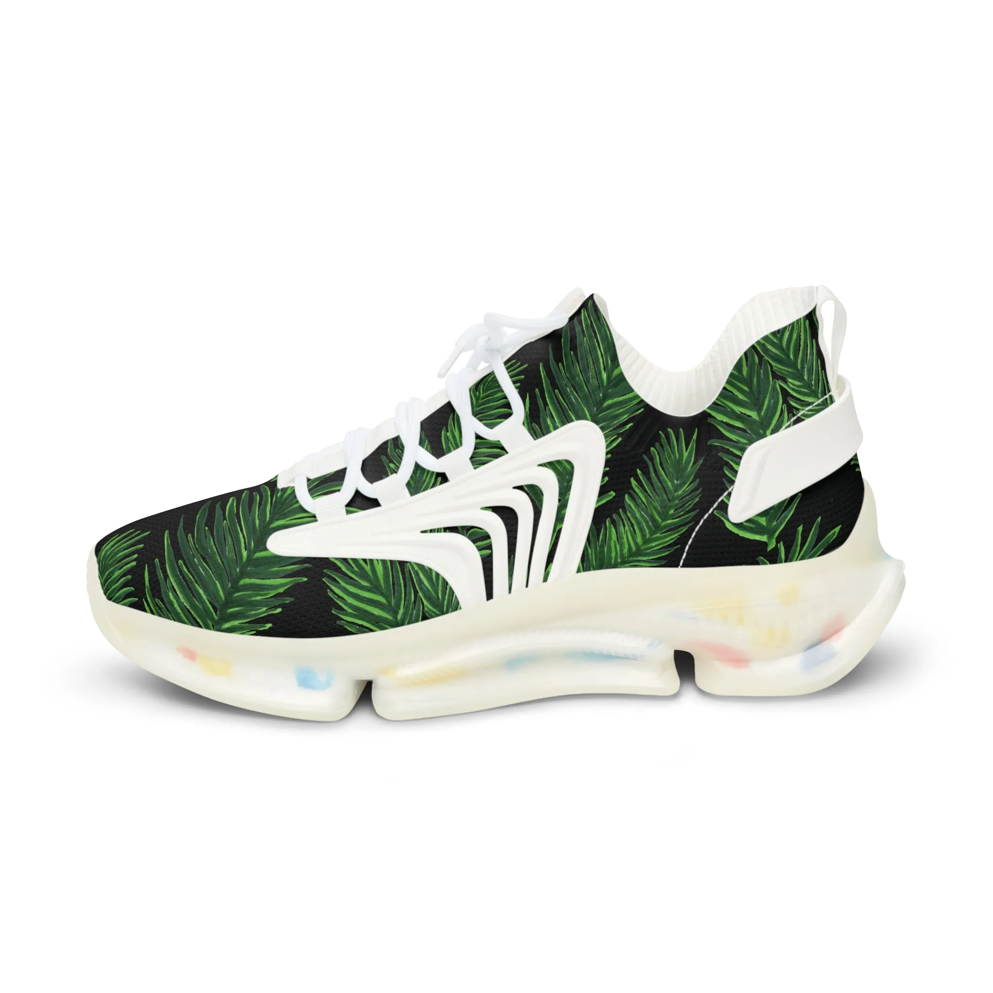 Tropical Leaves Men's Mesh Sneakers, Black Tropical Leaves Print Men's Sneakers Best Comfy Men's Mesh Sports Sneakers Shoes (US Size: 5-12)