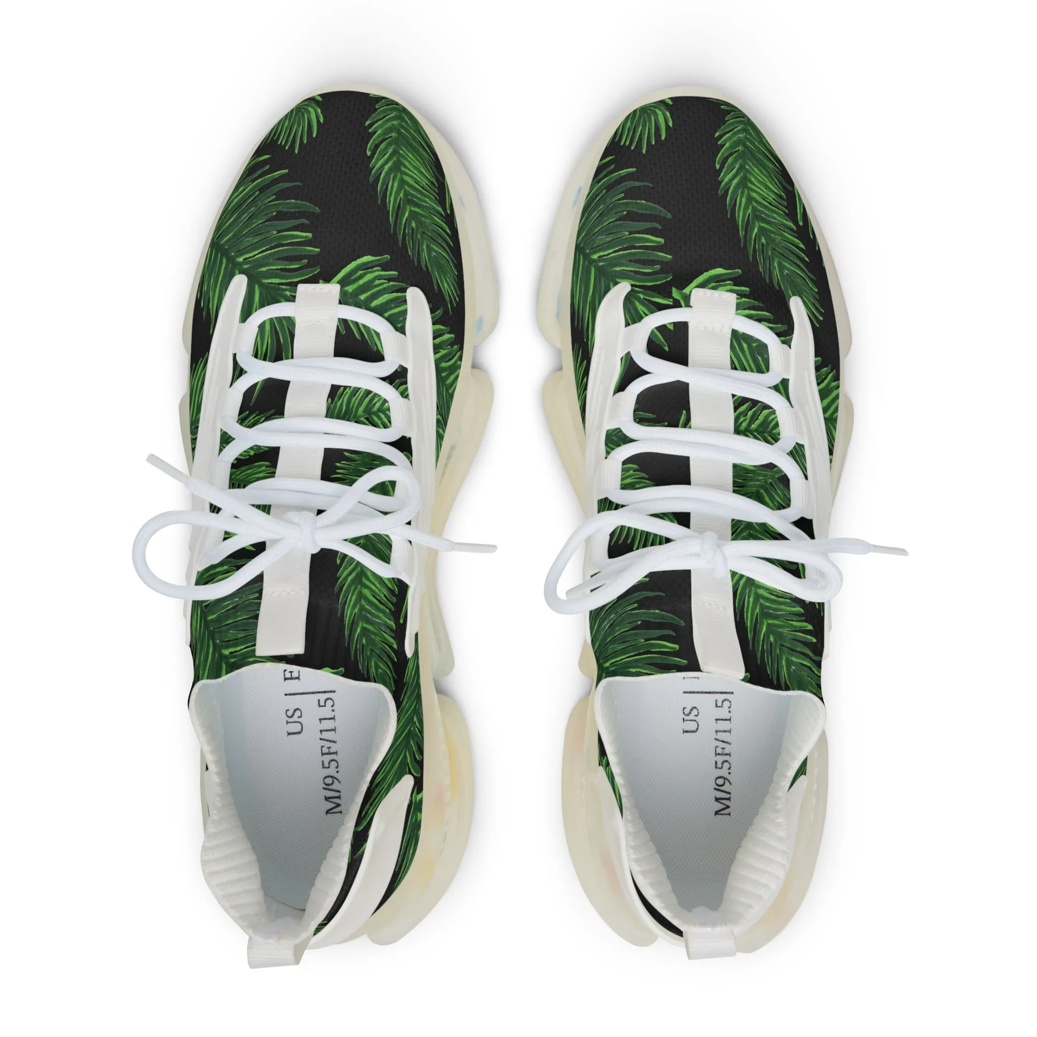 Tropical Leaves Men's Mesh Sneakers, Black Tropical Leaves Print Men's Sneakers Best Comfy Men's Mesh Sports Sneakers Shoes (US Size: 5-12)