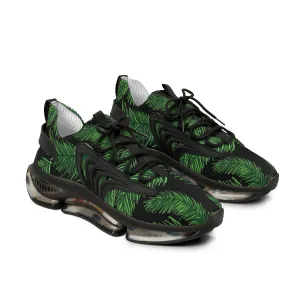 Tropical Leaves Men's Mesh Sneakers, Black Tropical Leaves Print Men's Sneakers Best Comfy Men's Mesh Sports Sneakers Shoes (US Size: 5-12)