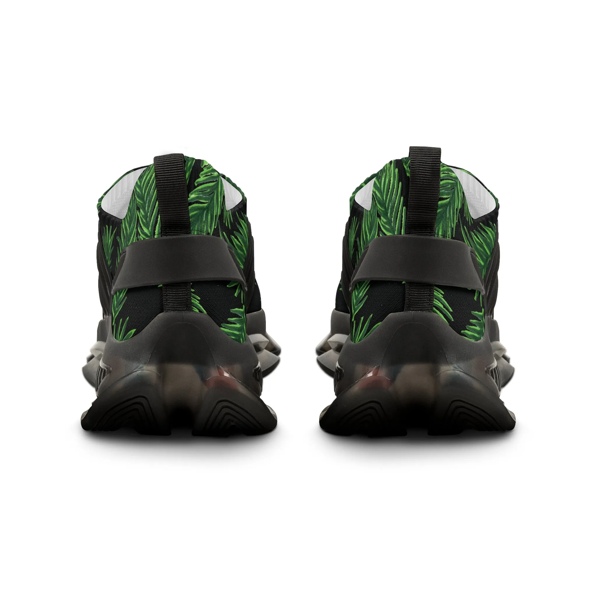 Tropical Leaves Men's Mesh Sneakers, Black Tropical Leaves Print Men's Sneakers Best Comfy Men's Mesh Sports Sneakers Shoes (US Size: 5-12)
