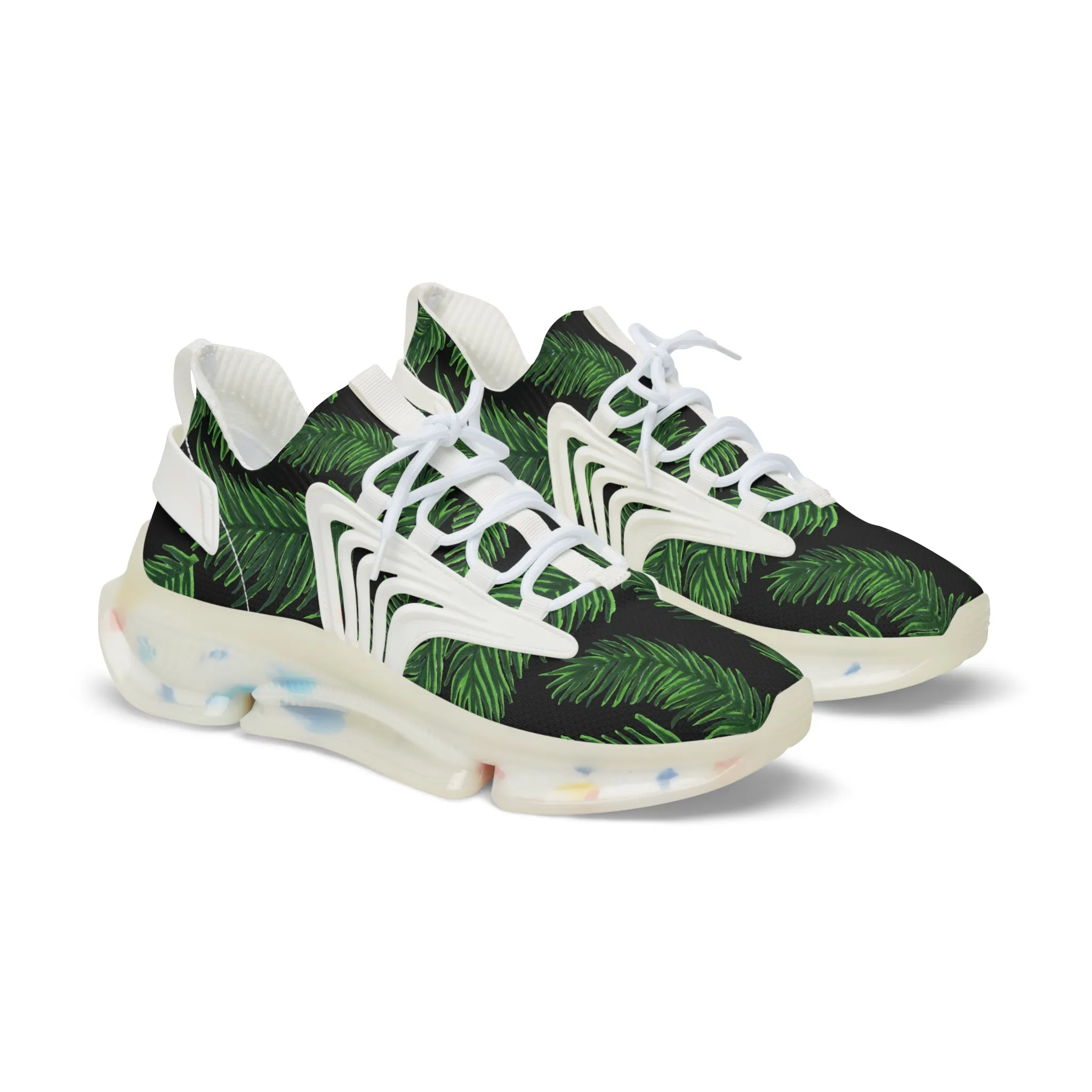 Tropical Leaves Men's Mesh Sneakers, Black Tropical Leaves Print Men's Sneakers Best Comfy Men's Mesh Sports Sneakers Shoes (US Size: 5-12)