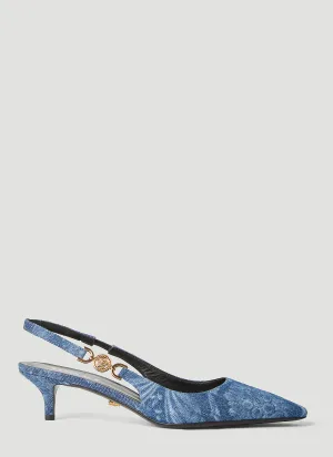 Versace Barocco Denim Low Slingback Pumps