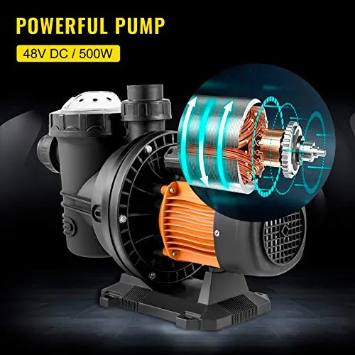 VEVOR Solar MPPT Controller In Ground Swimming Pool Pump with Strainer Basket Brushless Motor Suitable for Salt Water Park, 48VDC 75GPM 500W, Black