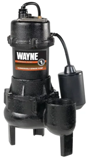 Wayne RPP50 Sewage Pump, 1-Phase, 15 A, 115 V, 0.5 hp, 2 in Outlet, 20 ft Max Head, 4,800 gph, Iron :EA: QUANTITY: 1