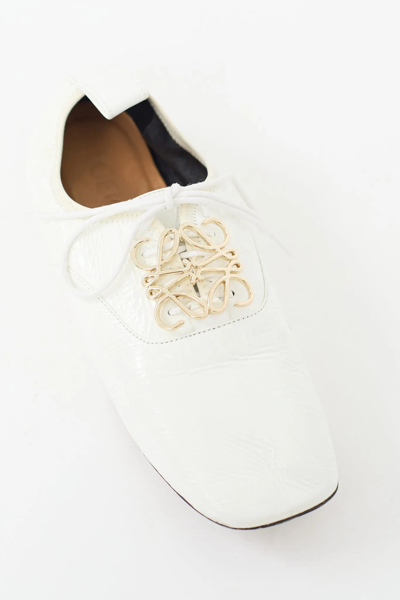 White Patent Leather Anagram Derby