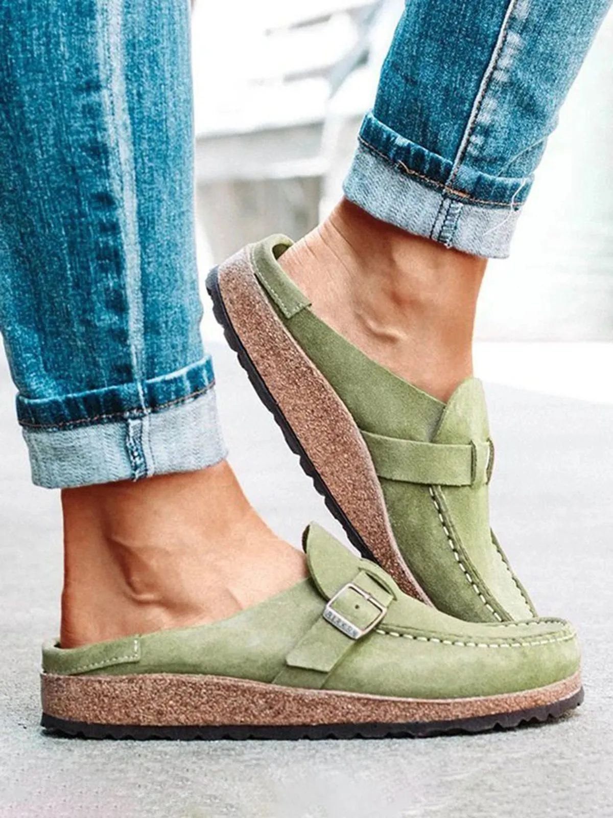 Women Casual Comfy Leather Slip On Sandals