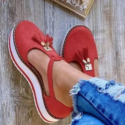Women's Casual Platform Flat Comfort Shoes, Breathable Leather Walking Shoes High Damping Soles