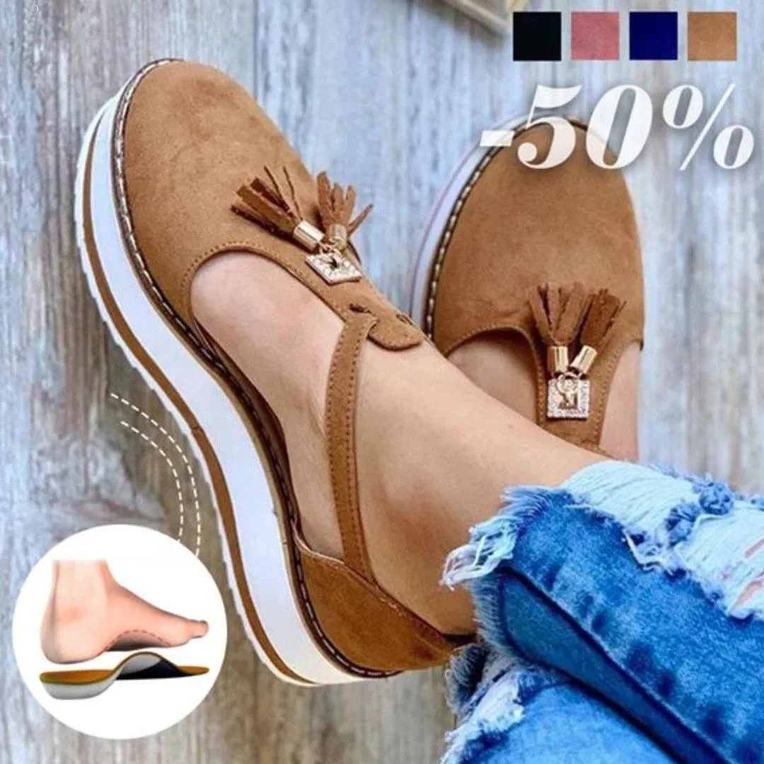 Women's Casual Platform Flat Comfort Shoes, Breathable Leather Walking Shoes High Damping Soles