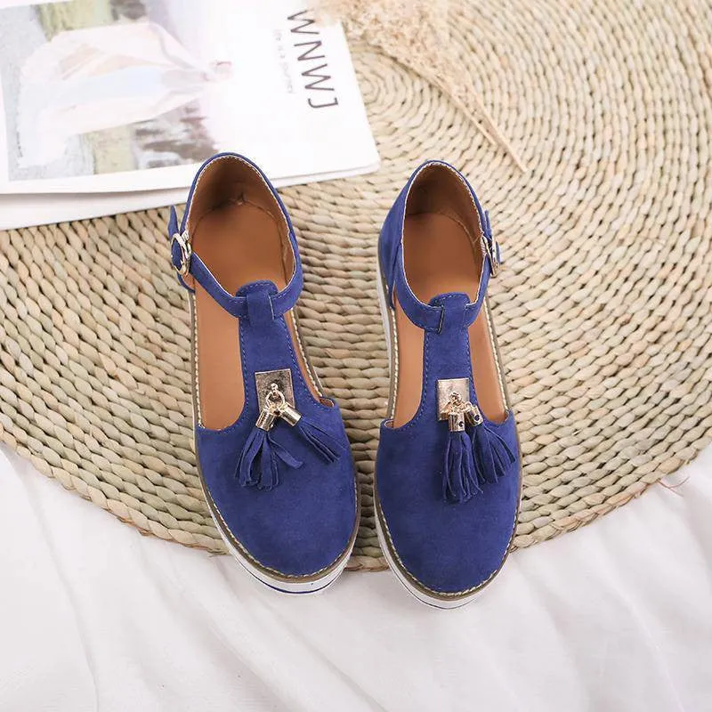 Women's Casual Platform Flat Comfort Shoes, Breathable Leather Walking Shoes High Damping Soles