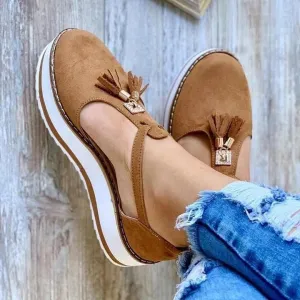Women's Casual Platform Flat Comfort Shoes, Breathable Leather Walking Shoes High Damping Soles