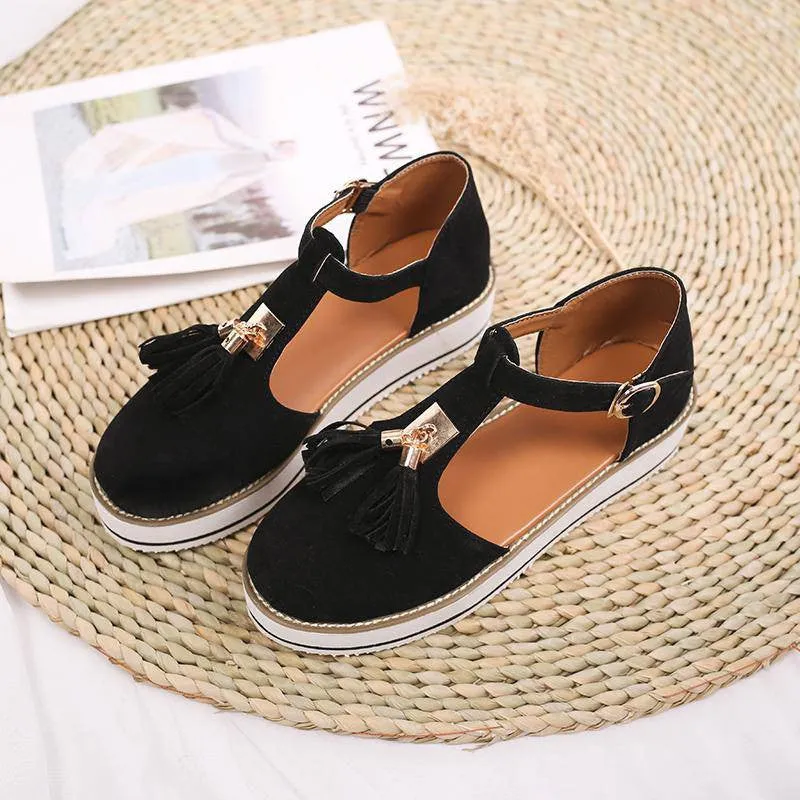 Women's Casual Platform Flat Comfort Shoes, Breathable Leather Walking Shoes High Damping Soles