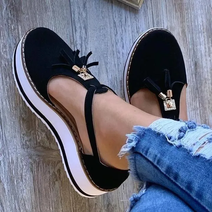 Women's Casual Platform Flat Comfort Shoes, Breathable Leather Walking Shoes High Damping Soles