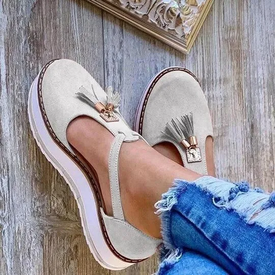 Women's Casual Platform Flat Comfort Shoes, Breathable Leather Walking Shoes High Damping Soles
