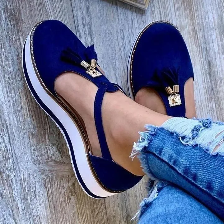 Women's Casual Platform Flat Comfort Shoes, Breathable Leather Walking Shoes High Damping Soles