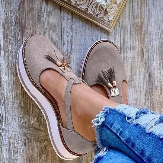 Women's Casual Platform Flat Comfort Shoes, Breathable Leather Walking Shoes High Damping Soles