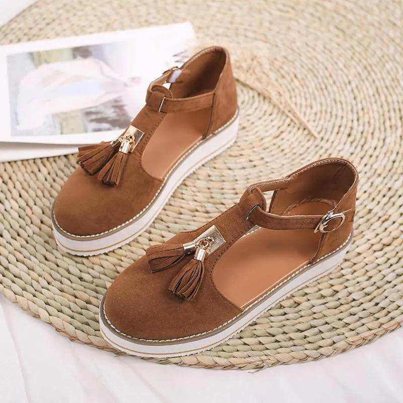 Women's Casual Platform Flat Comfort Shoes, Breathable Leather Walking Shoes High Damping Soles