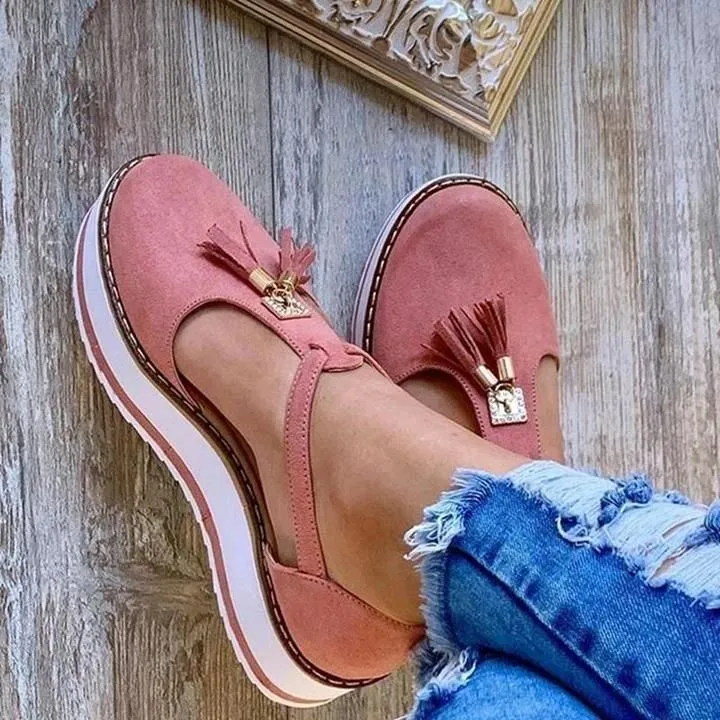 Women's Casual Platform Flat Comfort Shoes, Breathable Leather Walking Shoes High Damping Soles