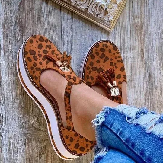Women's Casual Platform Flat Comfort Shoes, Breathable Leather Walking Shoes High Damping Soles