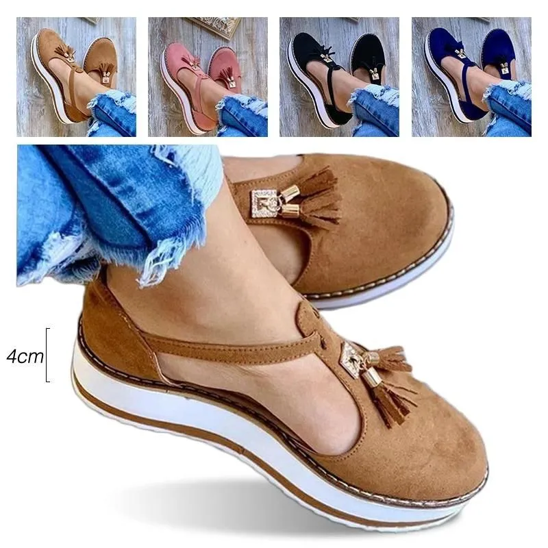 Women's Casual Platform Flat Comfort Shoes, Breathable Leather Walking Shoes High Damping Soles