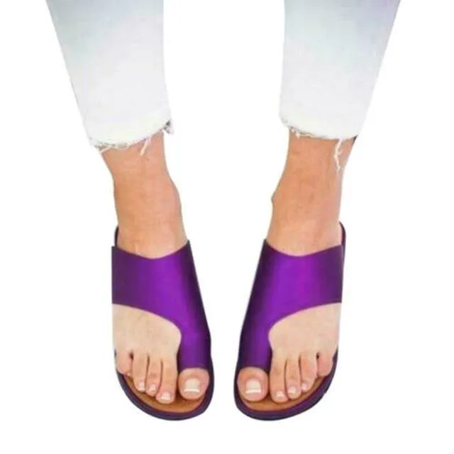 Women's PU Leather Dating Flat Sole Slip-On Sandal