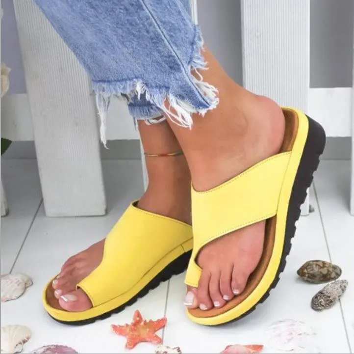Women's PU Leather Dating Flat Sole Slip-On Sandal