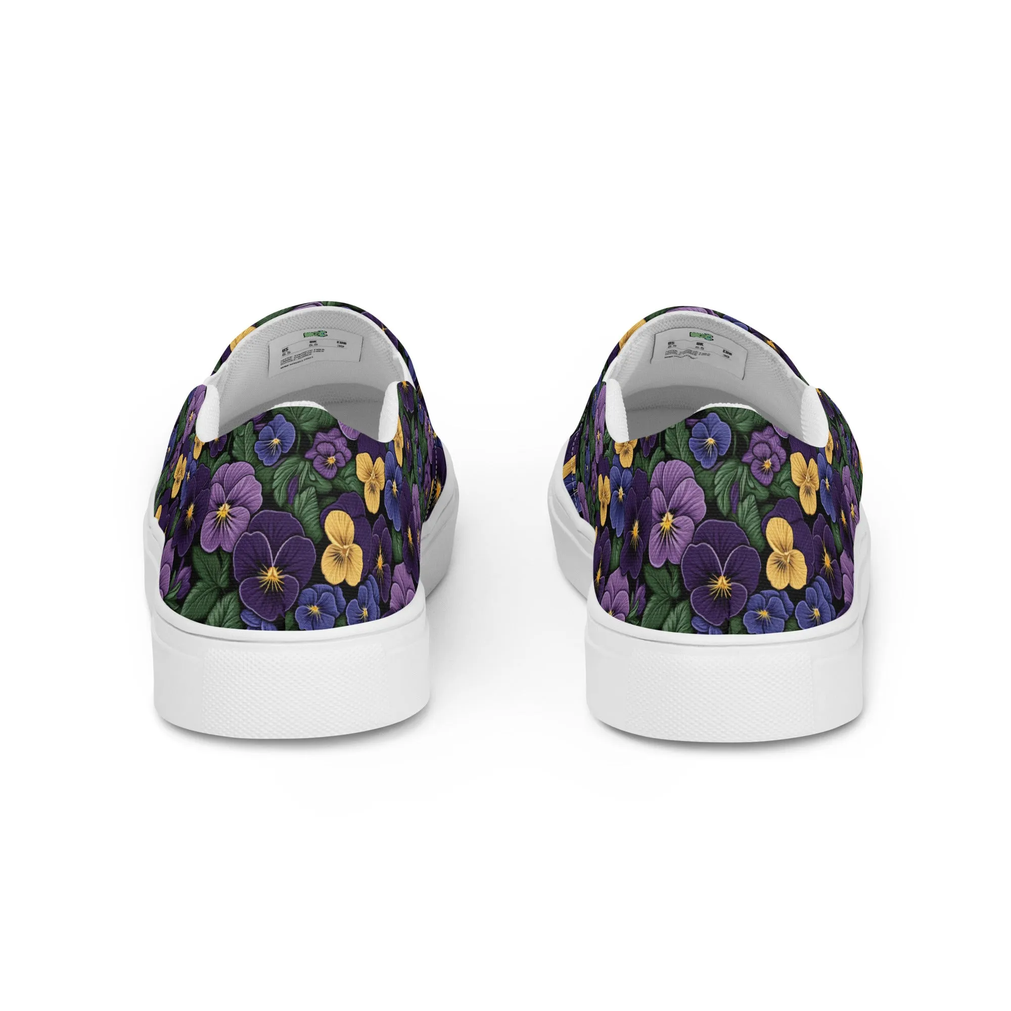 Women’s Purple Pansy Print slip-on canvas shoes, Women's Floral Design Casual Summer Shoes