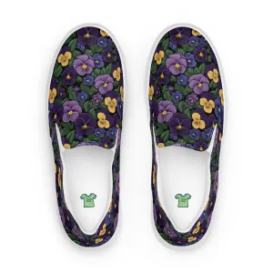 Women’s Purple Pansy Print slip-on canvas shoes, Women's Floral Design Casual Summer Shoes