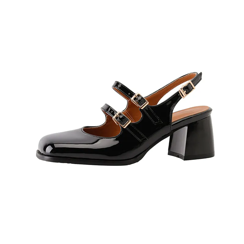 Womens Square Toe Block Heels Slingback Shoes