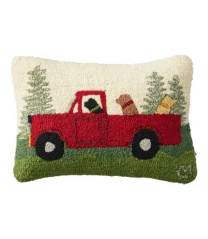 Wool Hooked Throw Pillow, Dog Trio, 14&quot; x 20&quot;