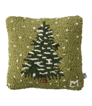 Wool Hooked Throw Pillow, Frosted Tree, 14&quot; x 14&quot;