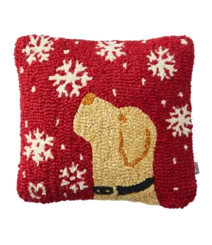Wool Hooked Throw Pillow, Snowflake Yellow Lab, 14&quot; x 14&quot;