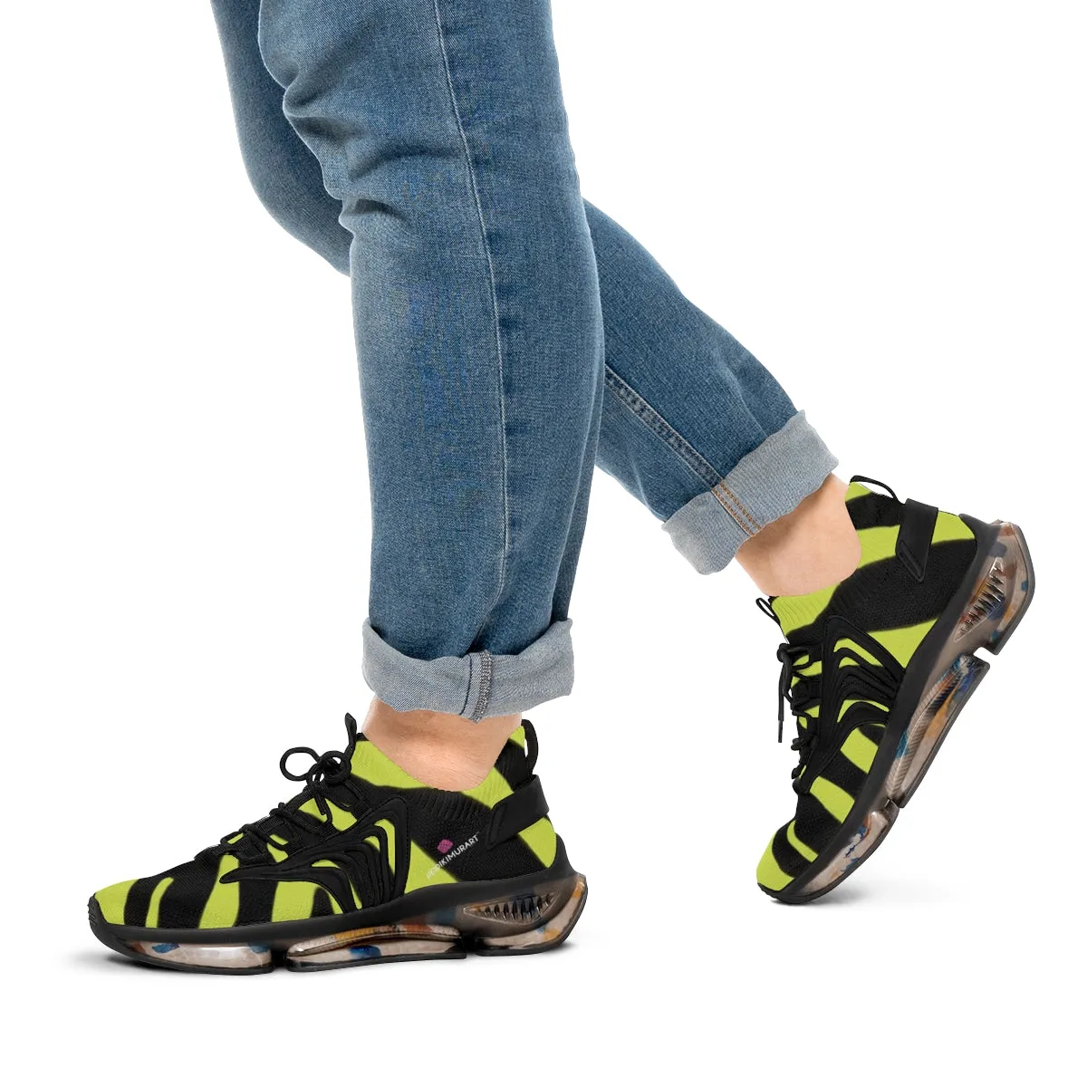 Yellow Zebra Print Men's Shoes, Best Zebra Stripes Animal Print Comfy Men's Mesh Sports Sneakers